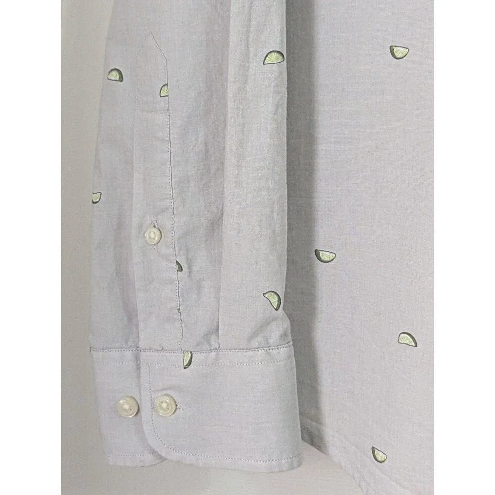 Banana Republic L/S Button Shirt Mens XL Gray Lime Wedges Untucked Fit Pocket